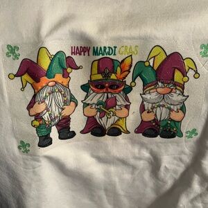 Hanes Mardi Gras Gnomes EcoSmart White Long sleeve sweatshirt NEW